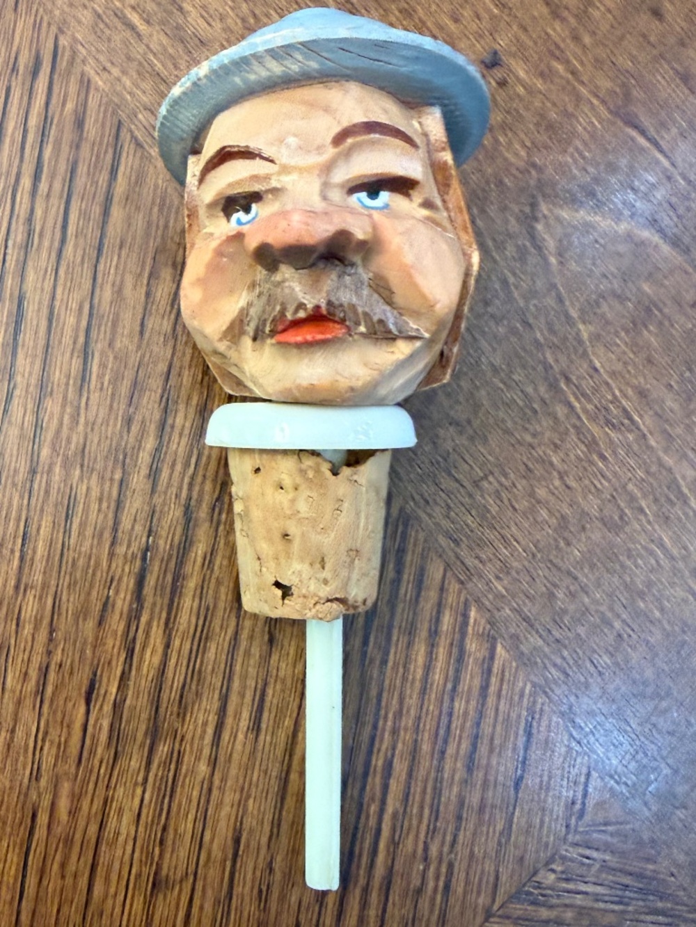 Vintage wooden hand carved wine stopper, bar